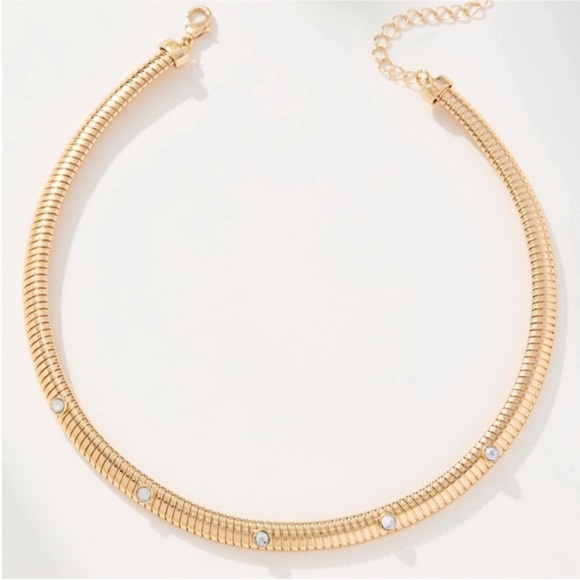 New! Anthropologie Gold Plated Thick Crystal Collar Necklace (2018) NWT